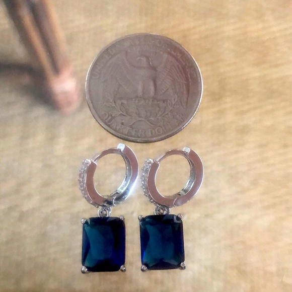 Blue Sapphire Cubic Zirconia Silver Dangle Earrings - Picture 6 of 6